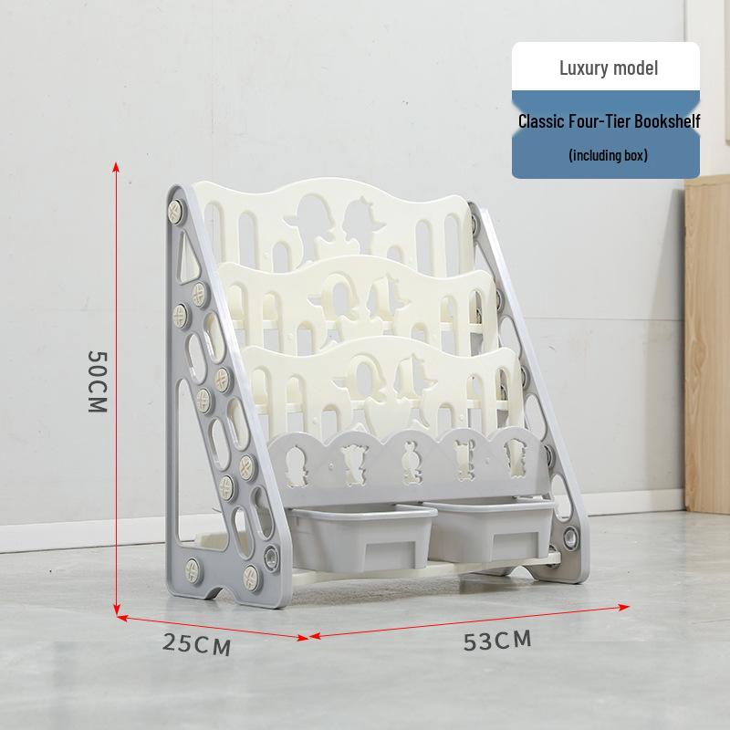Kids' Floor-Standing Bookshelf & Toy Storage Rack - Plastic Cartoon Design