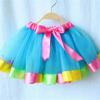 Girls Rainbow Tulle Skirs Mini Dress Princess Colorful Splicing Party Birthday Dancing Tutu Skirt