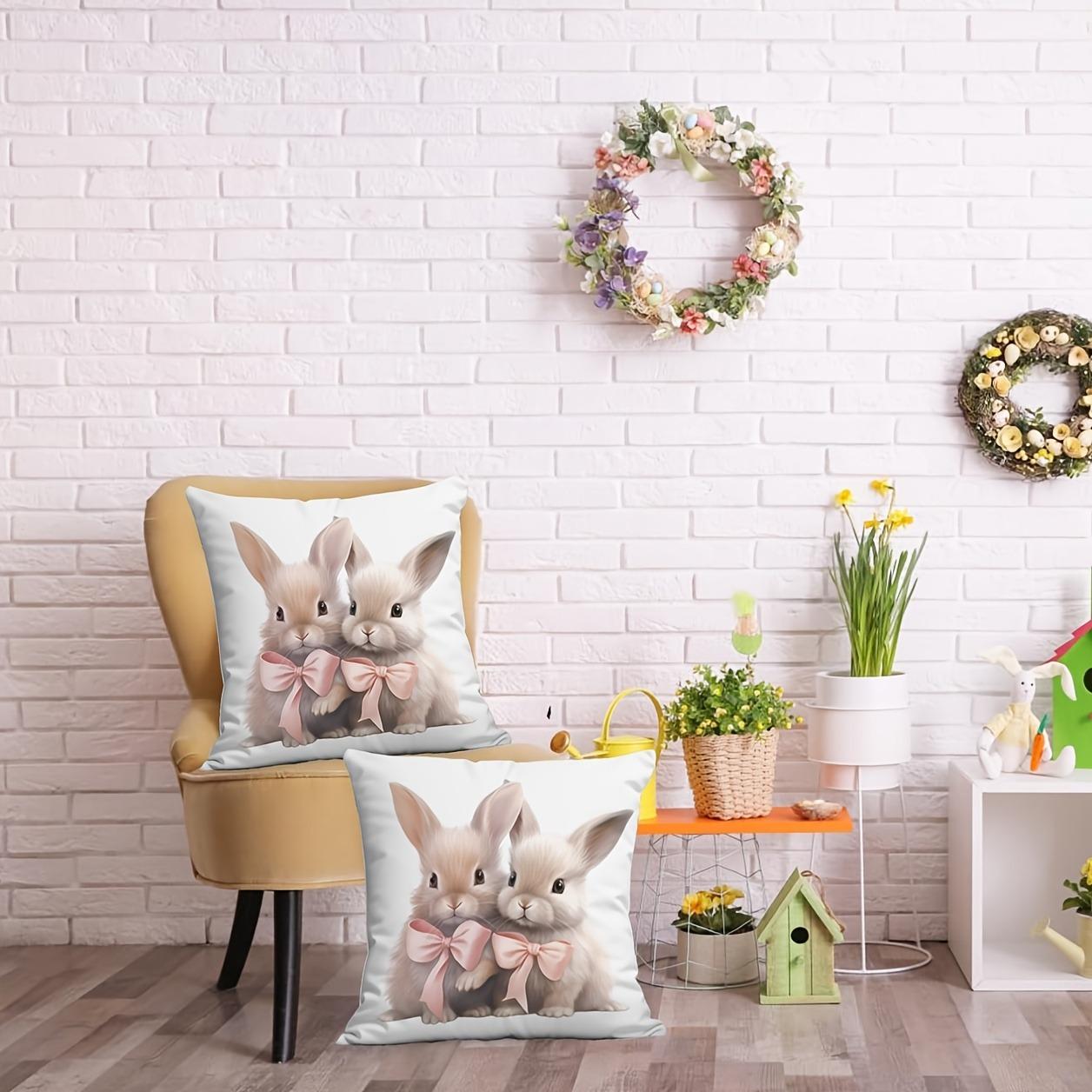 2 pieces pink bow print plush Easter bunny pillowcase 40x40cm/16x16inch