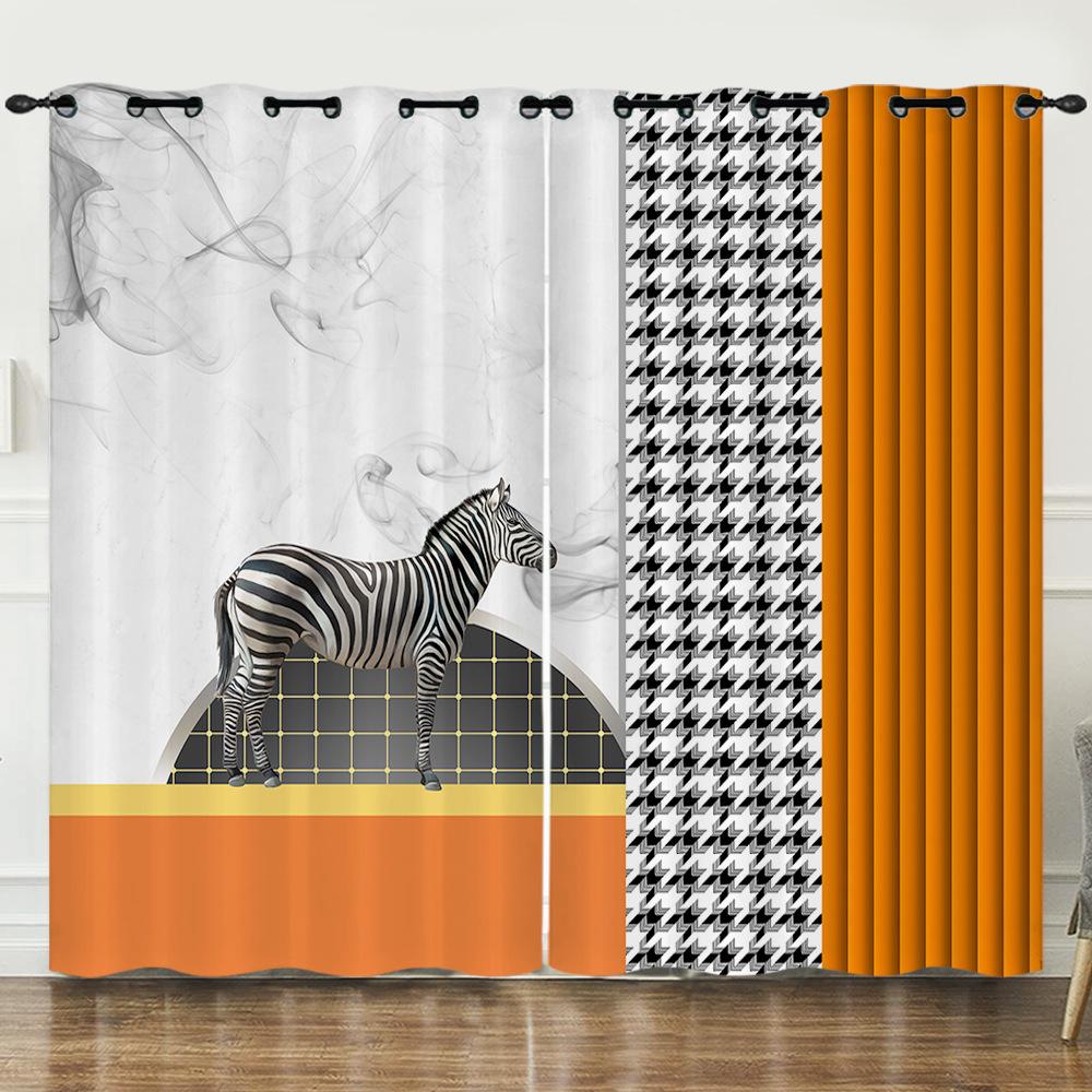 Curtains Simple And Simple Pattern 3D Digital Printing Blackout Curtain Punching