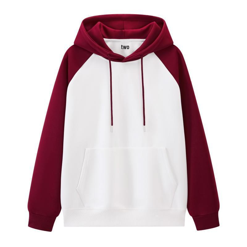 

Чоловічий худі з кольоровими блоками та рукавами реглан 330г - Повсякденний універсальний пуловер з накладною кишенею для весни та осені 5XL білий/вина червоного кольору