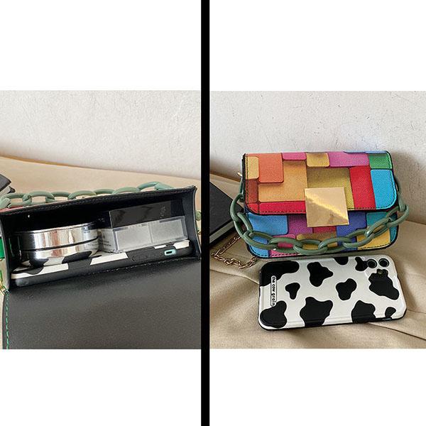 Women's Vintage Portable HandBag Versatile Single Shoulder Slant Across Bag Female Contrast Color Small Square Chain Bag