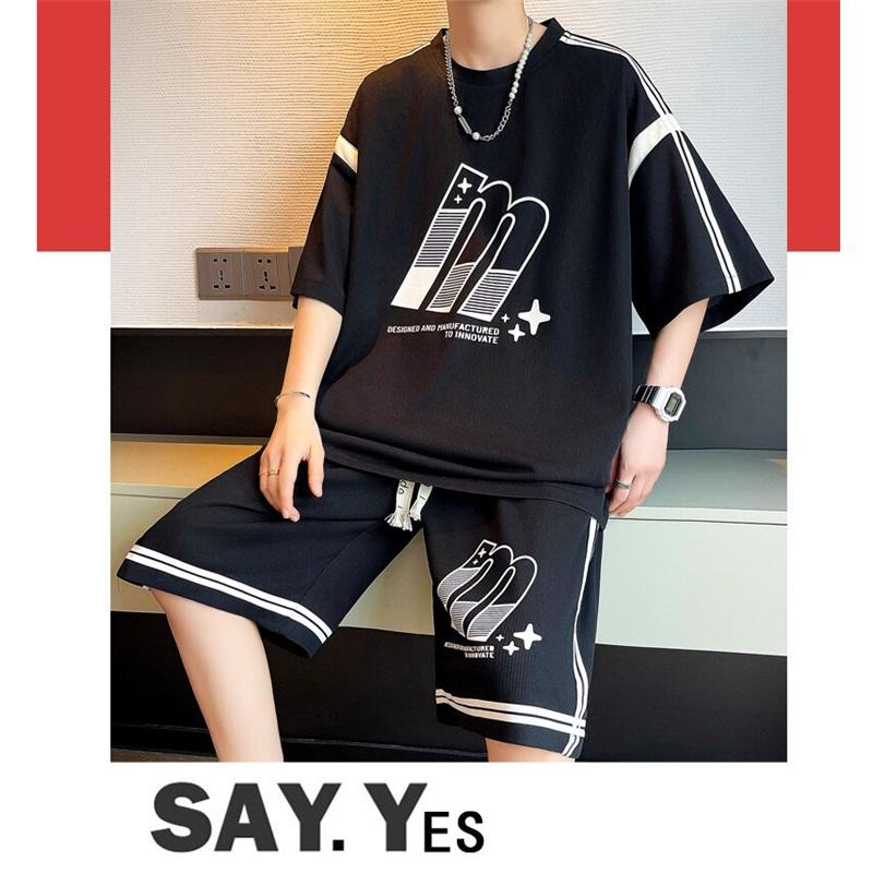 Men's 2 Piece Outfit Letter Print Oversized T-shirt & Shorts Casual Summer Sportswear Set