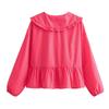 2024 Summer Solid Color Lapel Cardigan Women's Slim Fit Tie Waist Long Sleeve Shirt B63060