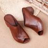 35-43 Thick-heeled Soft Leather Outer Slippers Fish Mouth Comfortable Versatile Mid-heeled Women Sandals Women's Mother's Shoes Women