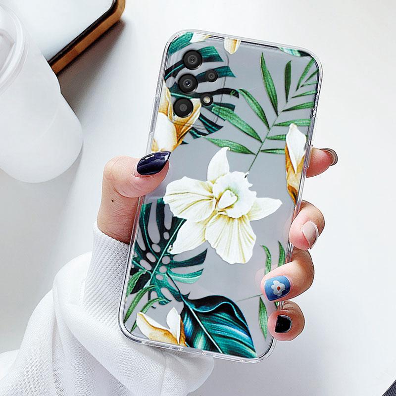 Phone Case For Samsung A53 5G A33 Floral Silicon Cover For Samsung Galaxy A73 Fundas Coque Transparent Soft Capas Flower TPU