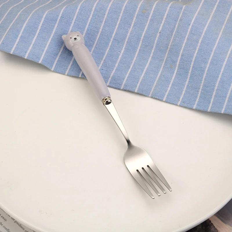 Ins Cartoon Bear Dragon Spoon Fork Chopsticks Cutlery Set for Children Kids School Cute Portable Stainless Steel Tableware