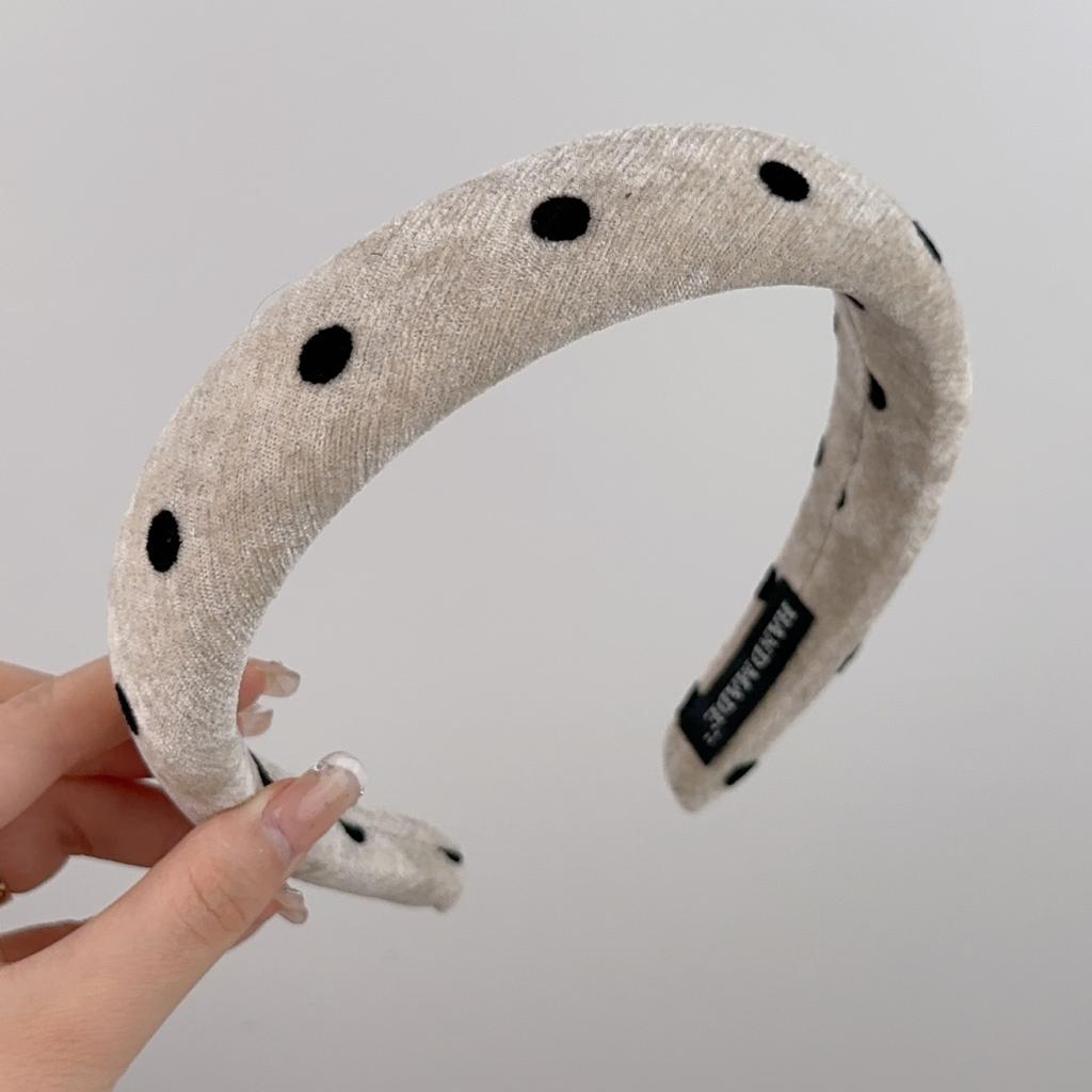 French Retro Polka Dot Velvet Headband Early Simple High Skull Top Headband Pressure Hair Card Versatile Hair Accessories