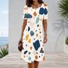 Women Plus Size Round Neck Short Sleeve Printed A Line Midi Dress