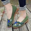 Women Ladies Casual Floral Round Toe Wegdes Embroider Loafers Canvas Shoes