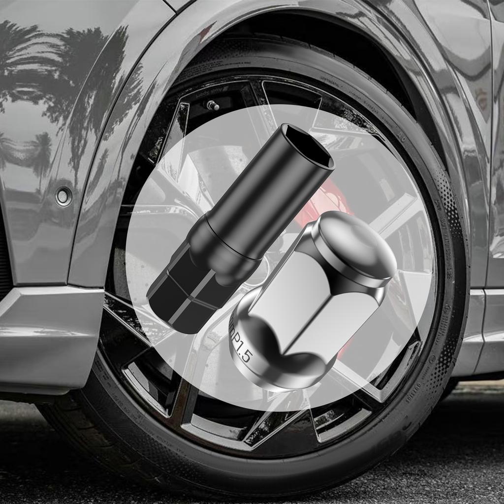 New 20Pcs Car Wheel Lug Nut Set 12mm Cold Forged Steel Black Threaded Wheel Lug Nut Auto Repair Parts For Car SUV RV Trailer