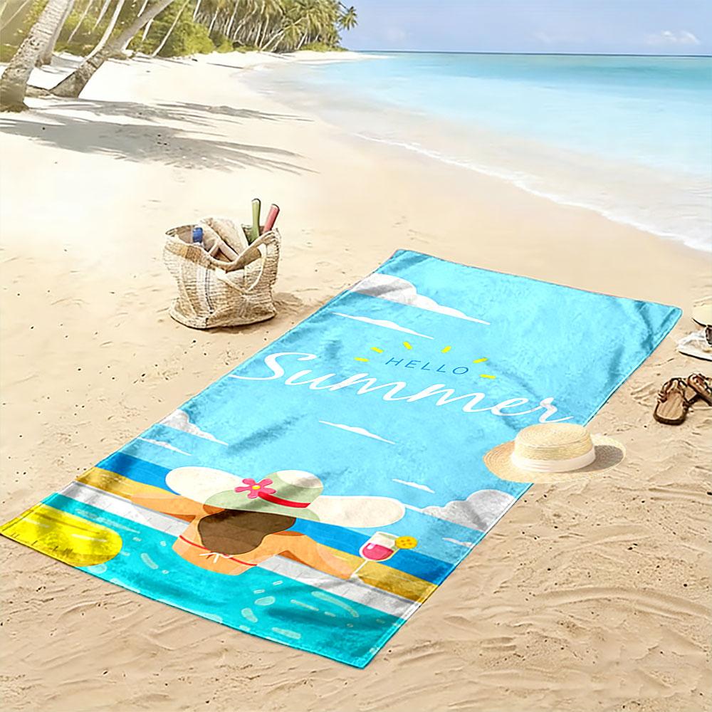 Hello Summer Poolside Towel Beach Towel Quick-drying for Travel Outdoor Sports Jogging Beach and Swimming