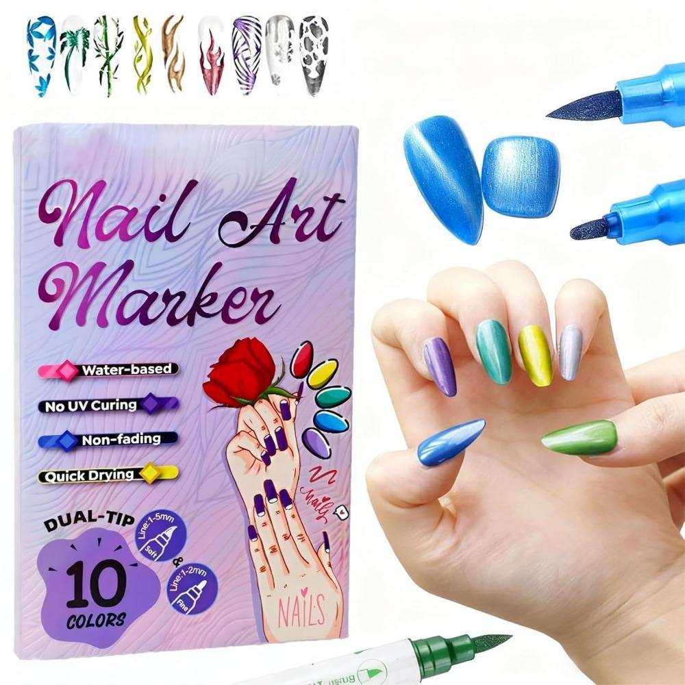 10-colour Nail Art Graffiti Pen Double-ended Acrylic Nail Paint Pens Nail Art Markers DIY Nail Art