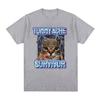 Vintage Tummy Ache Survivor Funny Cat Meme Printed Tee Shirt Women Clothing Fashion Short Sleeve Harajuku Oversized T Shirt
