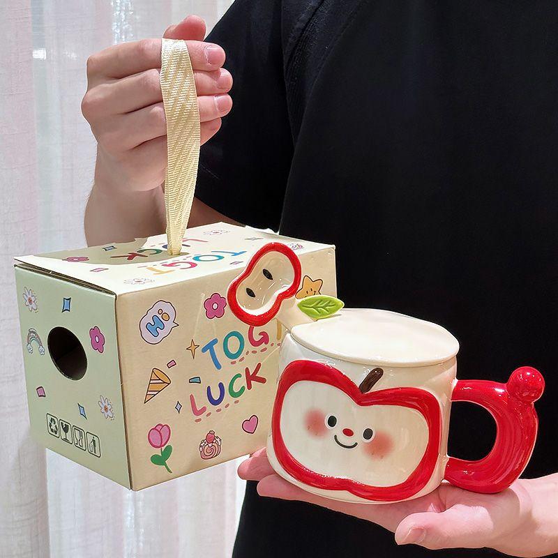 

Apple Ceramic Cup Gift Box, 400ml Cute Cartoon Girl Water Cups with Spoon, High-value Coffee Cup with Handle for Girlfriends 400ML