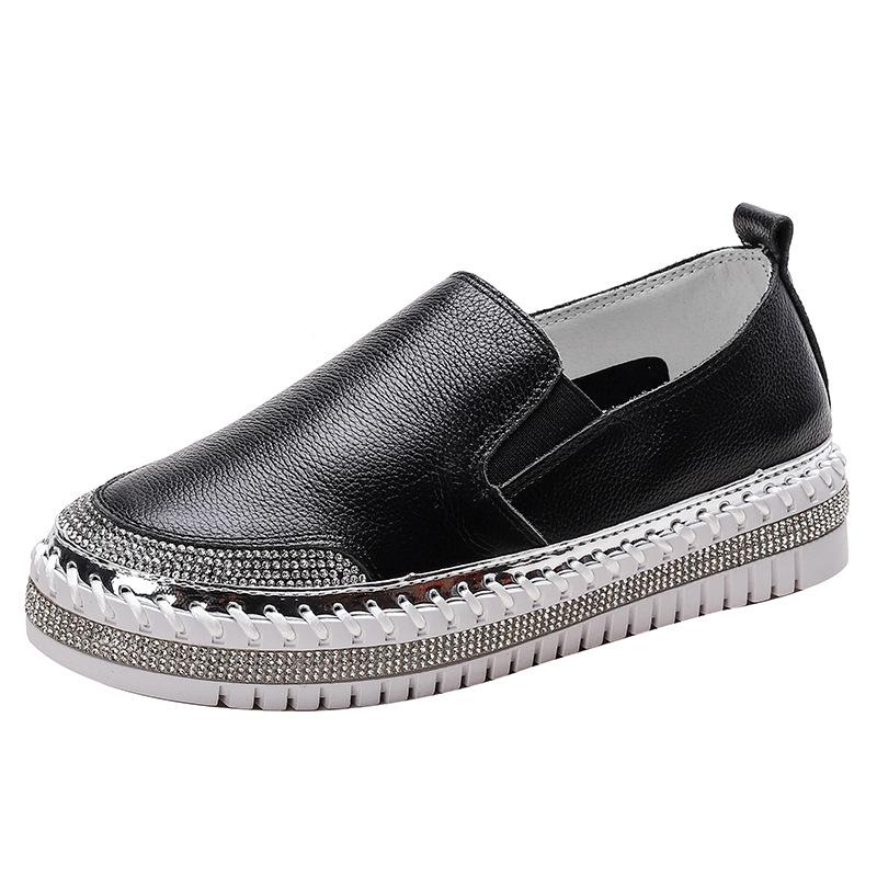 Fashion Women Platform Flats shoes Casual female Genuine Leather Walking flats Loafers for women White crystal Comfort Vacation shoes
