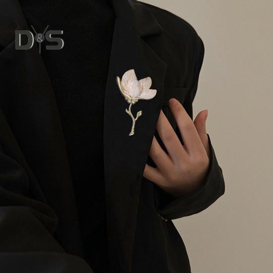 Magnolia Flower Brooch for Women Enamel Alloy Flower Lapel Pin for Jackets Dresses Coats Hats Accessories