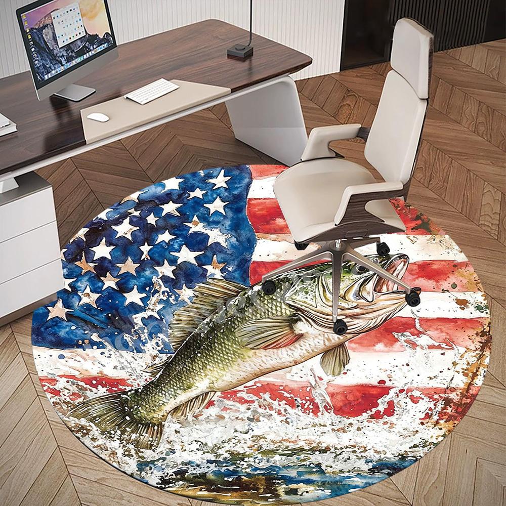 1PC Fish Flag Office Round Area Rug, Under Office Chairs Bedroom Living Room Home Decor,Carpet for Office, -1110233