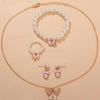Children's Pearl Alloy Butterfly Necklace & Earring Set - 4-Piece Princess Accessory