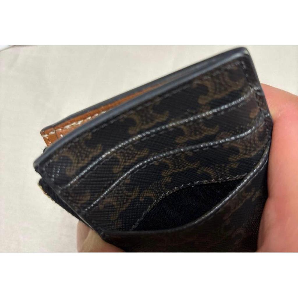 Used CELINE Triomphe Canvas Lambskin Card Holder
