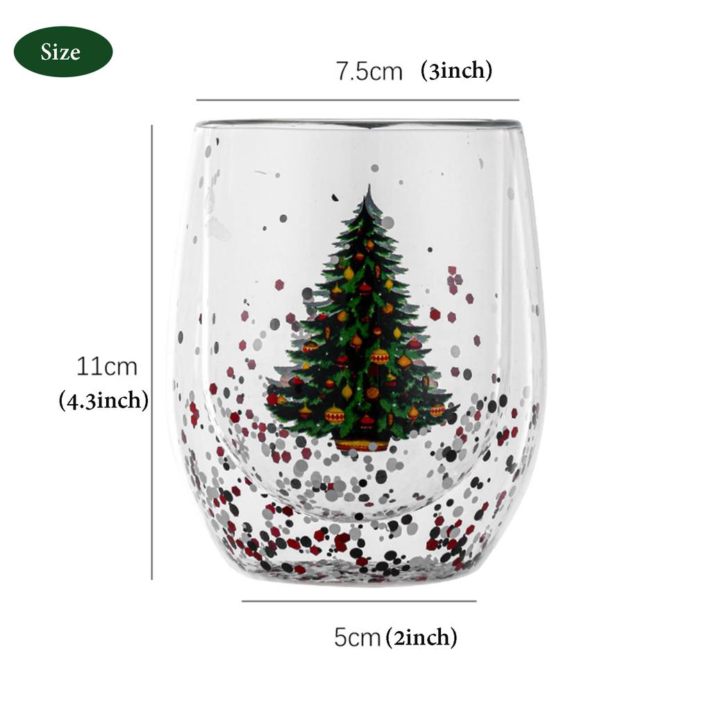 2 ks 10oz Bezkmenové sklenice na víno s vánočním stromkem: Třpytivé flitry, Dvojstěnná izolace | Slavnostní přípitky a sváteční veselí!