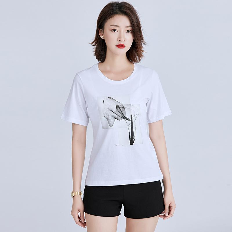 Tricou de bumbac cu mânecă scurtă pentru femei, stil coreean nou la modă, respirabil, tricou de vară simplu, lejer, imprimat