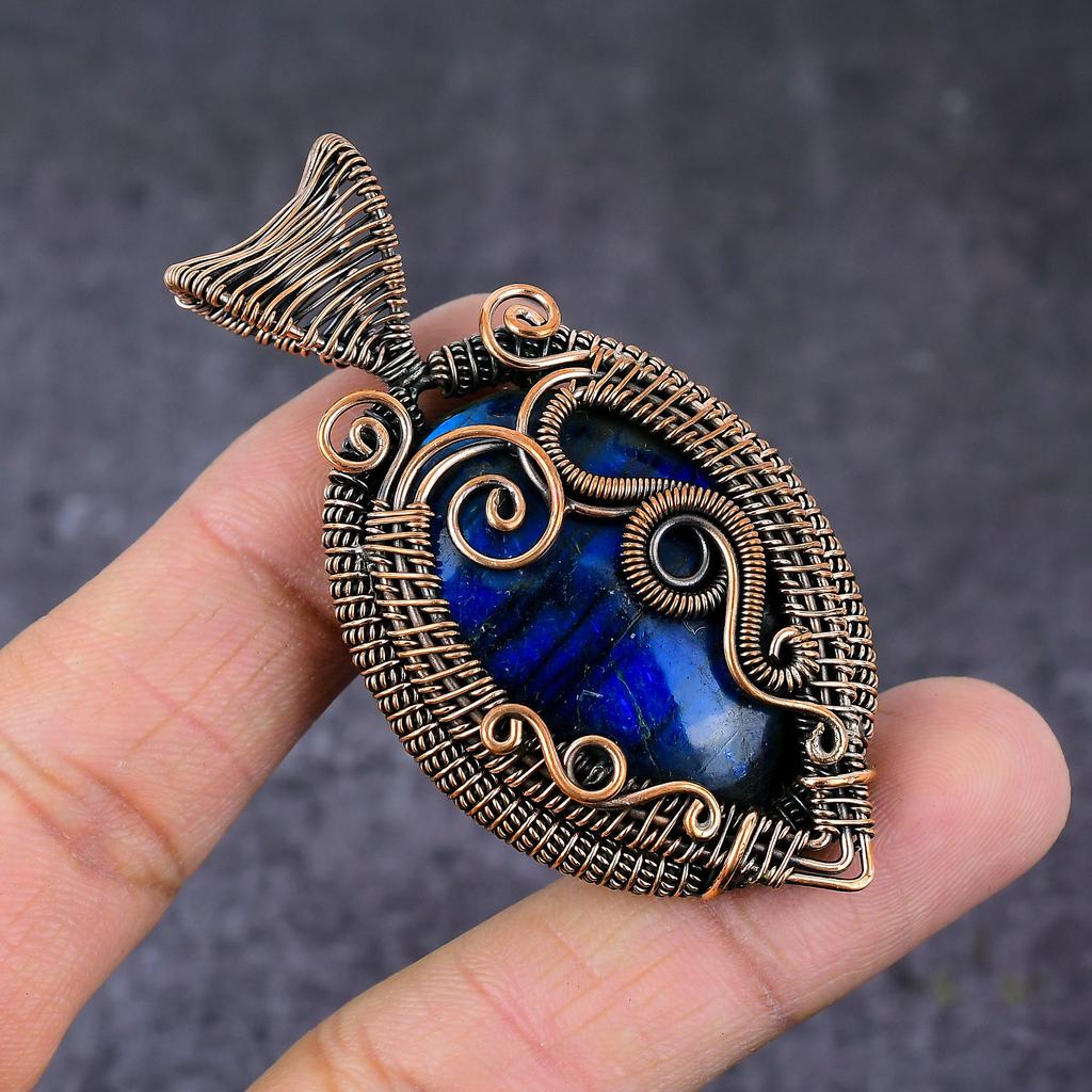 Natural Blue Labradorite Copper Wire Wrap Tree Of Life Pendant 2.68" p5m70