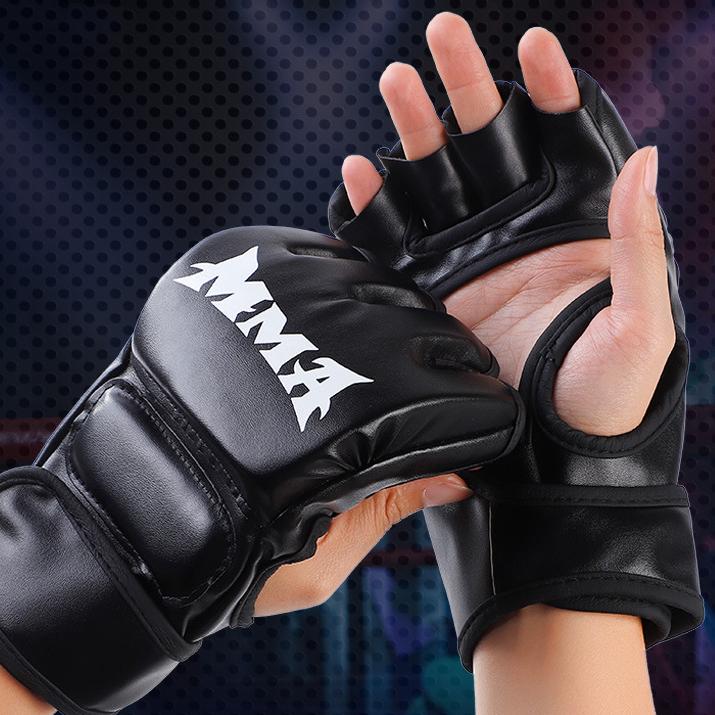 1 pár Půlprsté pěsti Dobrý tlumicí výkon Dutá dlaň Zesílené boxerské rukavice Černé MMA