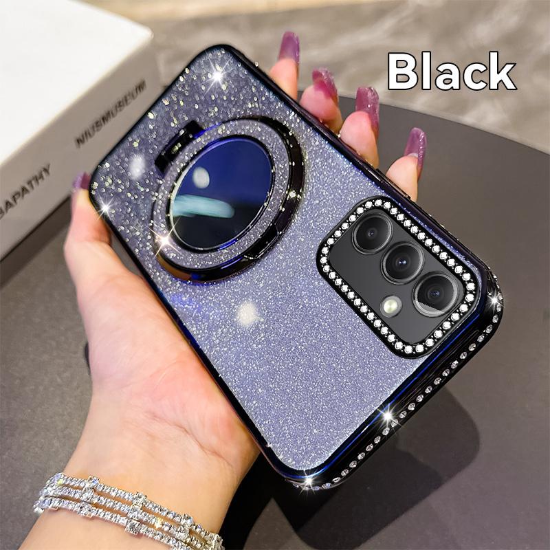 KEYSION Luxury Glitter Jewelled Magnetic Phone Case for Samsung Galaxy A54 5G A34 A24 A14 Makeup Mirror Stand Shockproof Cover