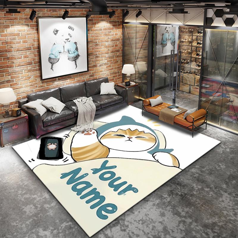 Penguin Cats Adventure Custom Name Carpet Rug For Living Room Bedroom Home Sofa Decoration Kids Play Nonslip Floor Mat