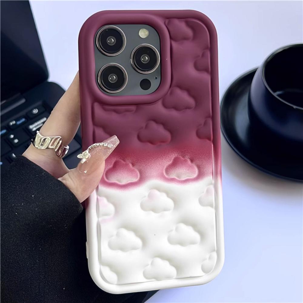 Gradient Color 3D Clouds Pattern Phone Case For iPhone 15 13 12 11 Pro Max 14 Pro Max Matte Shockproof Soft Silicone Girl Cover