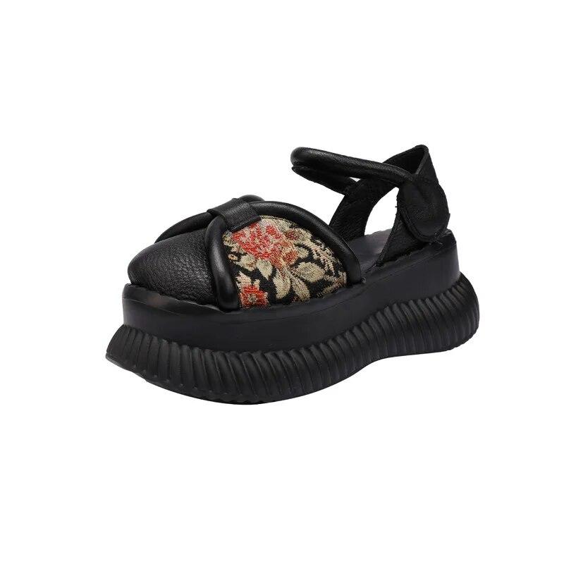 

Сандалии Johnature на плоской платформе в этническом стиле, женская обувь в стиле ретро из натуральной кожи в стиле пэчворк, из хлопка и льна 40 чёрный