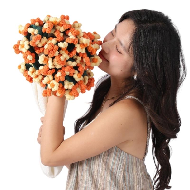 DIY Knitted Rose Flower Blanket Lovely Floral Throw Perfectly for Living Room Bedroom Decoration and Mother's Day Gift