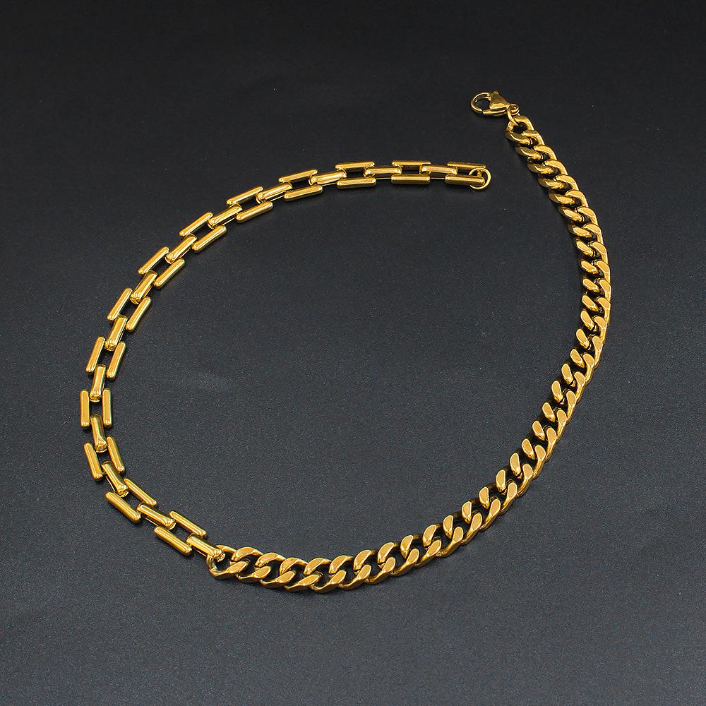 18K Gold Plated Cuban Link Chain Necklace for Women - Stainless Steel, French Retro Design