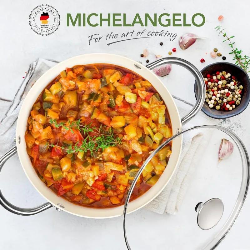 MICHELANGELO 6QT Stock Pot with Lid Nonstick Cooking Pot Soup Pot with Ceramic Coating Induction Compatible Double Handle Pot