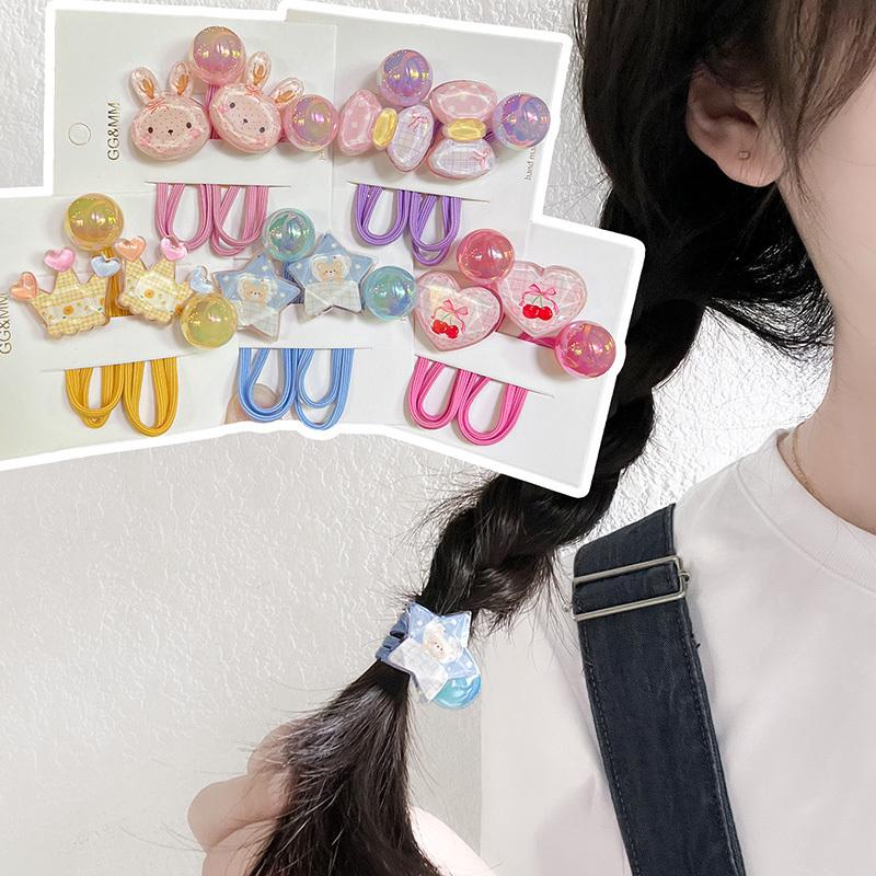 2 Pieces Cute Cartoon Princess Headwear Heart Shaped Elastic Hair Bands Kids Hair Accessories Girls Elastic Hair Ropes