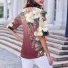 Women's Casual Fashion V-neck Pullover Loose Commuting Floral Three-quarter Sleeve T-shirt Top