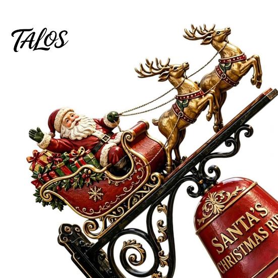 Outdoor Garden Entrance Accents Christmas Bell Wall Hanging Decoration, Santa Sleigh Reindeer Ornament, Large Decorative Anniversary Birthday