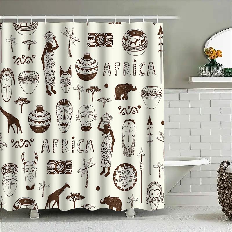 Vintage African Print Shower Curtain Waterproof Fabric Decorative Home Bathroom Accessories Set