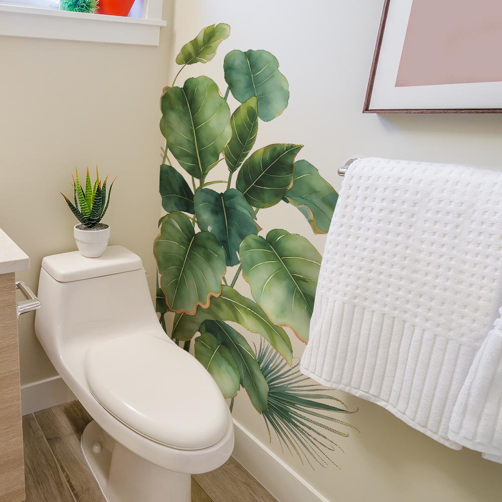 Personalized Tropical Green Plant Leaves Bathroom and Toilet Decoration and Beautification Wall Stickers