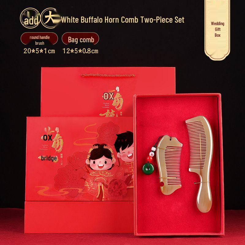 Ox Horn Comb Gift Set: Wedding Pair, Practical Comb for Mother's Day & Valentine's Gifts