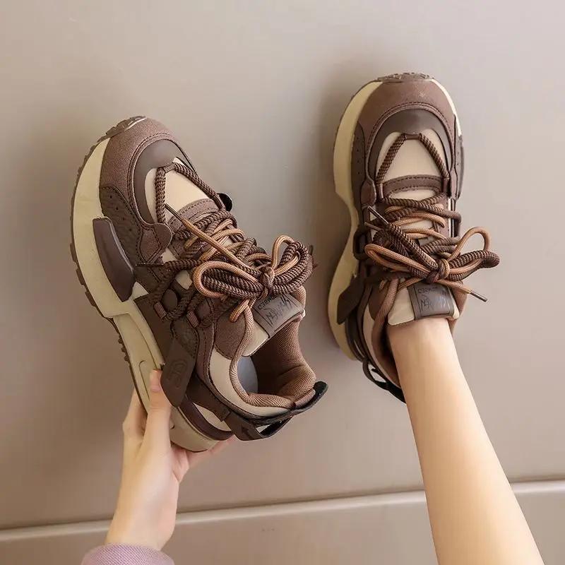 

Женские 2024 Новые летние универсальные женские спортивные туфли на толстой подошве с дышащим сетчатым верхом для студентов 35 хаки