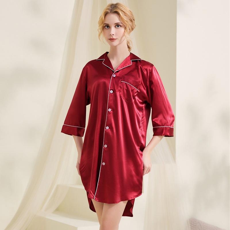 Large Size Loose Summer Seven-quarter-sleeved Loungewear Pure Desire Style Boyfriend Lapel Shirt Nightdress Pajamas