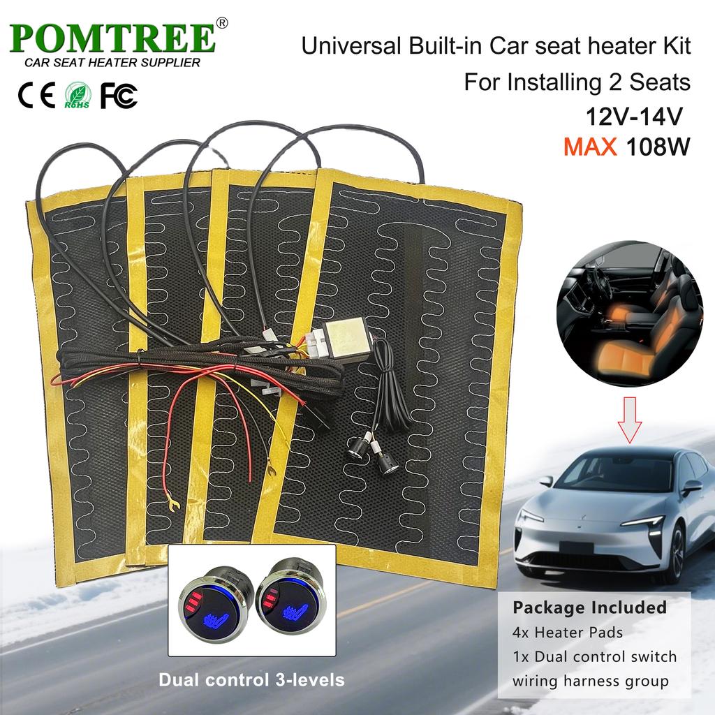 108W Built-in Car Seat Heater Kit Fit 2 Seats,12V 4Pcs Universal Alloy Wire Heating Pads with 3 Levels Control Switch System