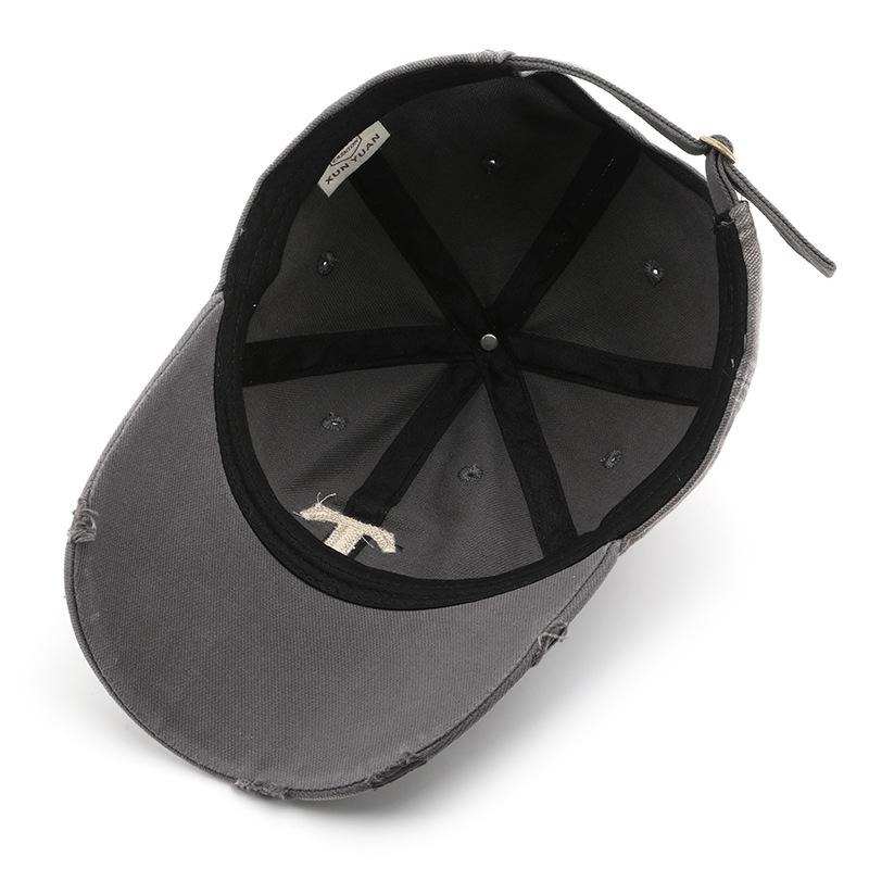 Hat Female Autumn and Winter Washed Retro Letter Ripped Cap Outdoor Men Travel Street Sunscreen Baseball Cap