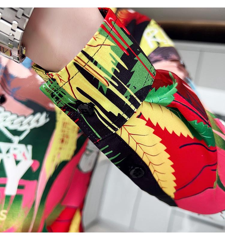 Europejski i Amerykański Styl Męska Koszula z Długim Rękawem z Nadrukiem 2818