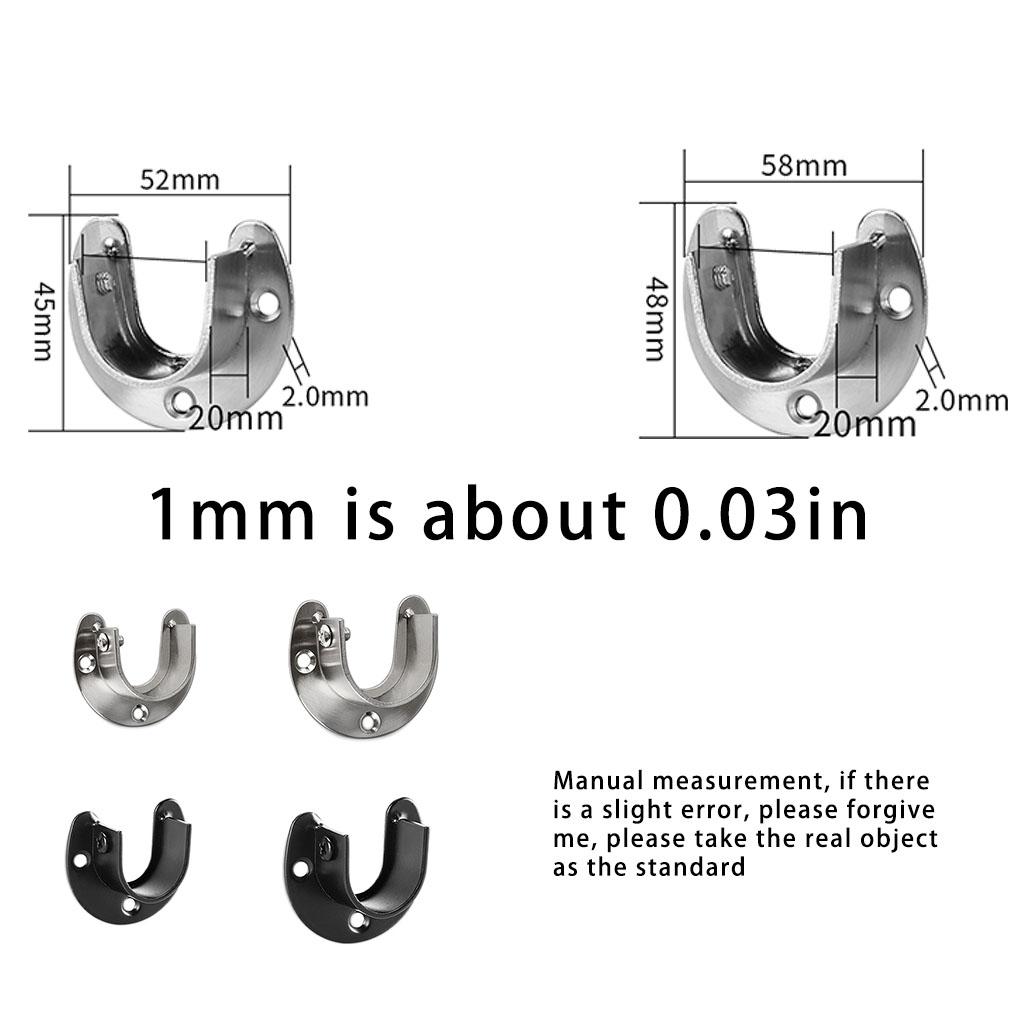 Soquetes de poste de armário de aço inoxidável 25/32 mm Suporte de haste de flange em forma de U 3 furos Suporte de trilho de guarda-roupa para banheiro