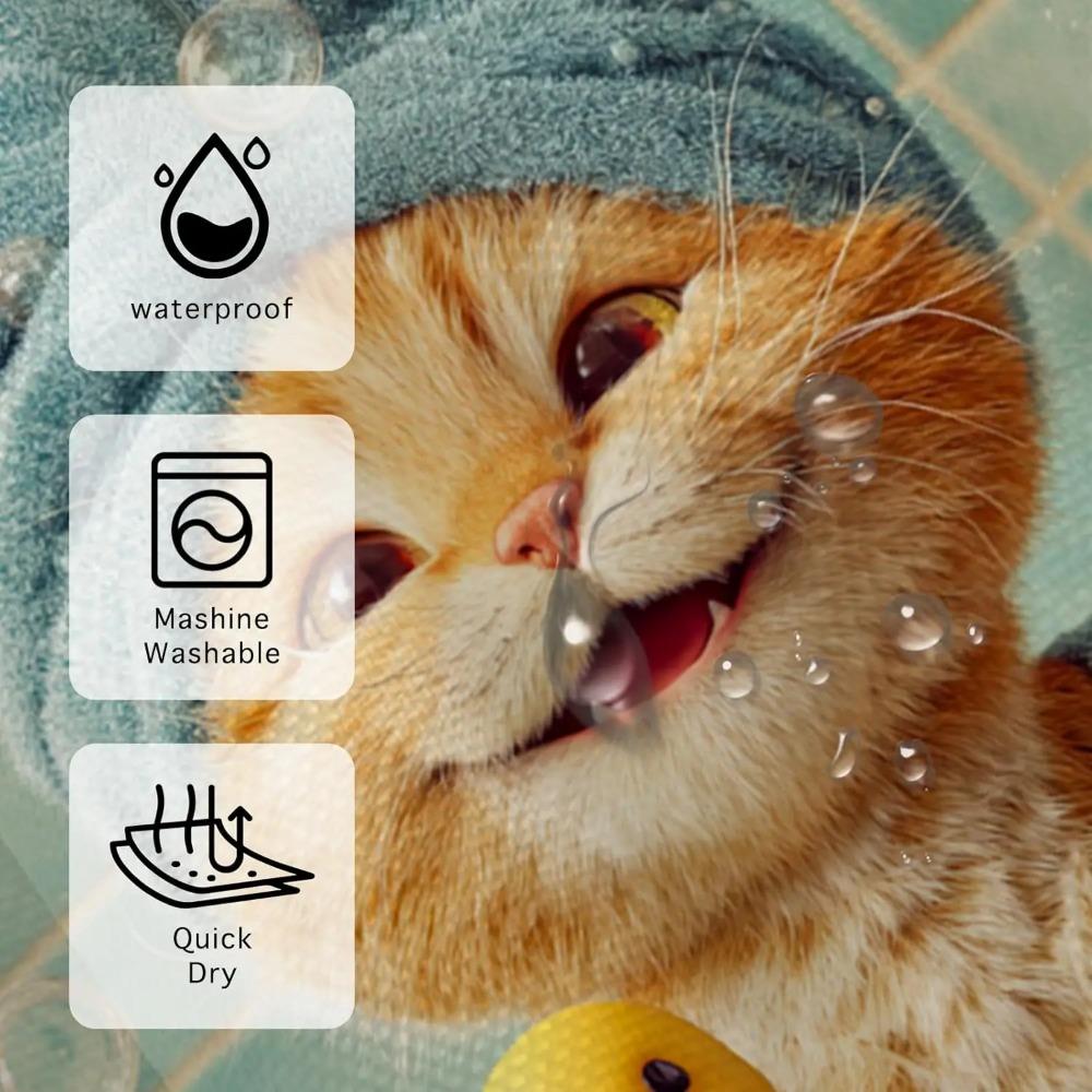 Cat Bath Time Printed Shower Curtain Whimsical Animal Artwork For Pet Lover Bathroom Decor