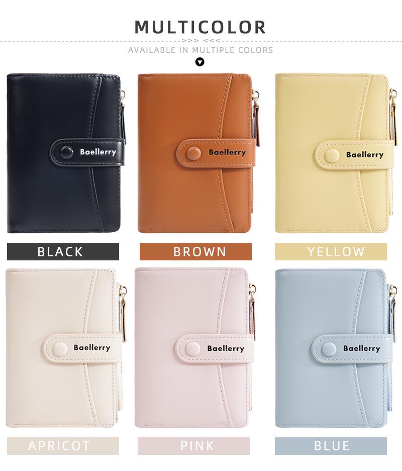 Women's Macaron Color Bi-Fold Short Wallet with Zipper Coin Purse - Large Capacity