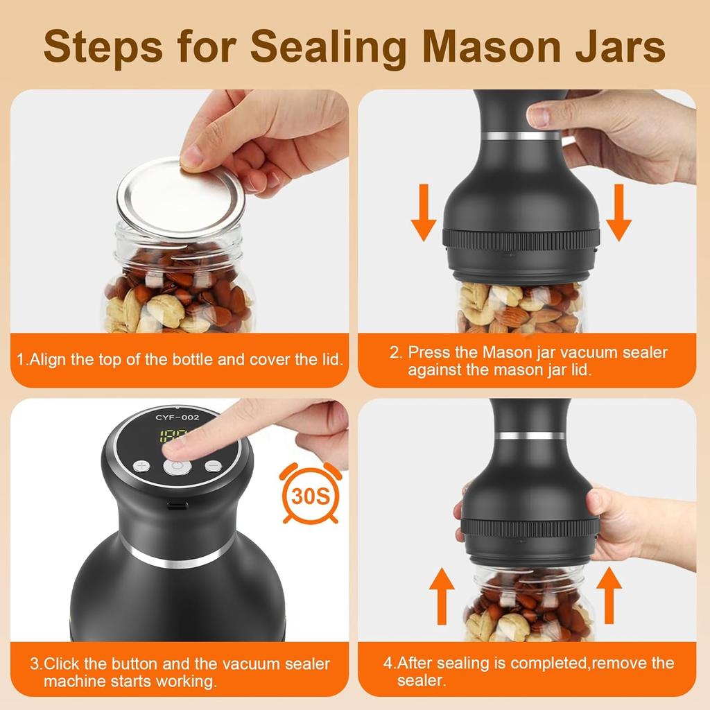 Electric Mason Jar Vacuum Sealer Kit for Wide and Regular Mouth Canning Lids, Vacuumable Bags & Wine Stoppers